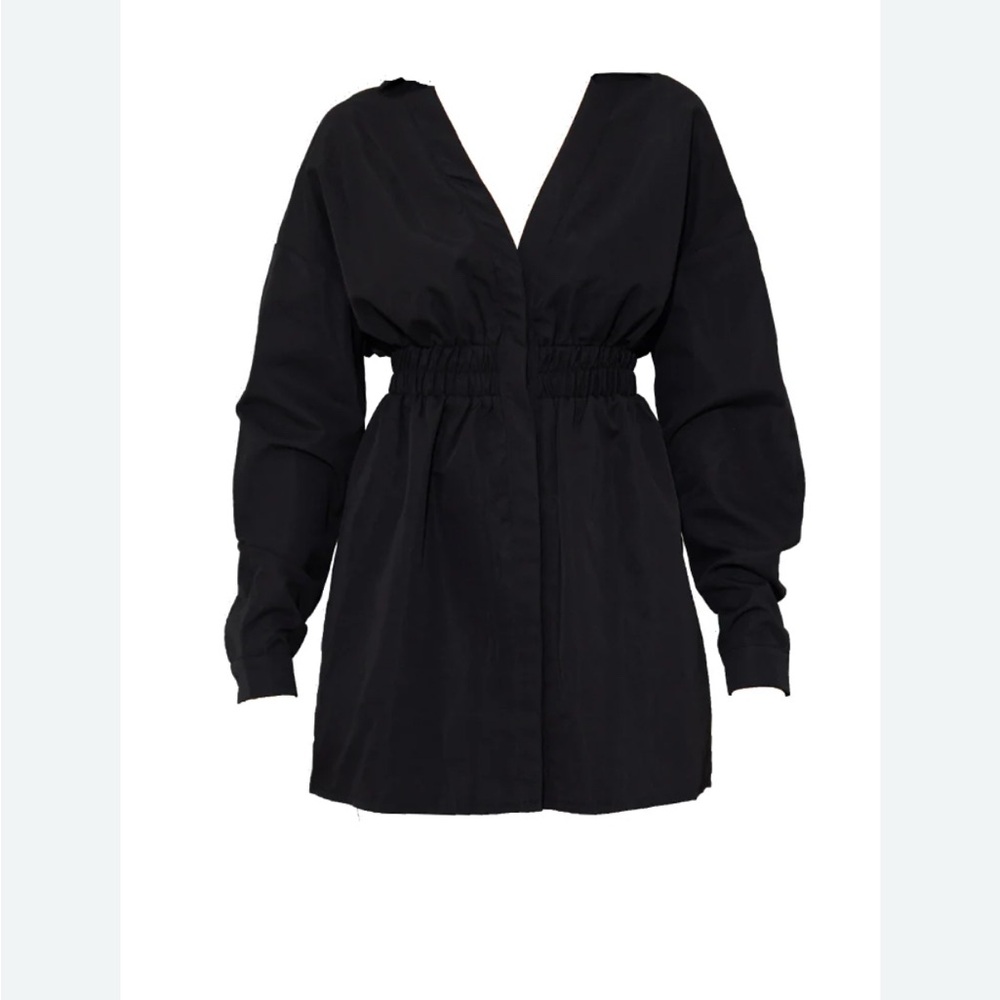 Pretty Little Thing Black long sleeved shirt dress, Size 12 Large